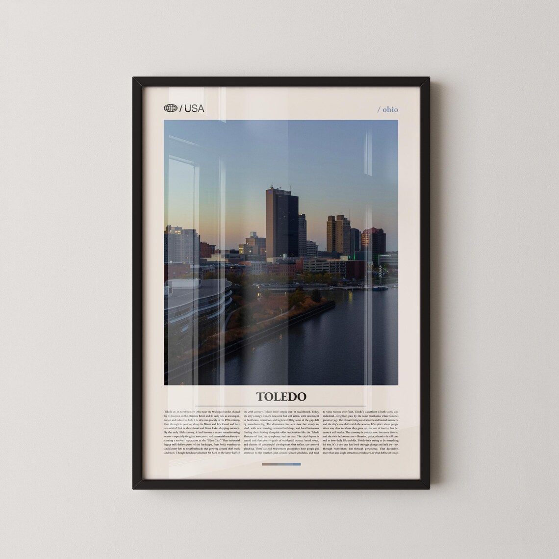 Toledo Ohio Waterfront Skyline Editorial Travel Guide Poster
