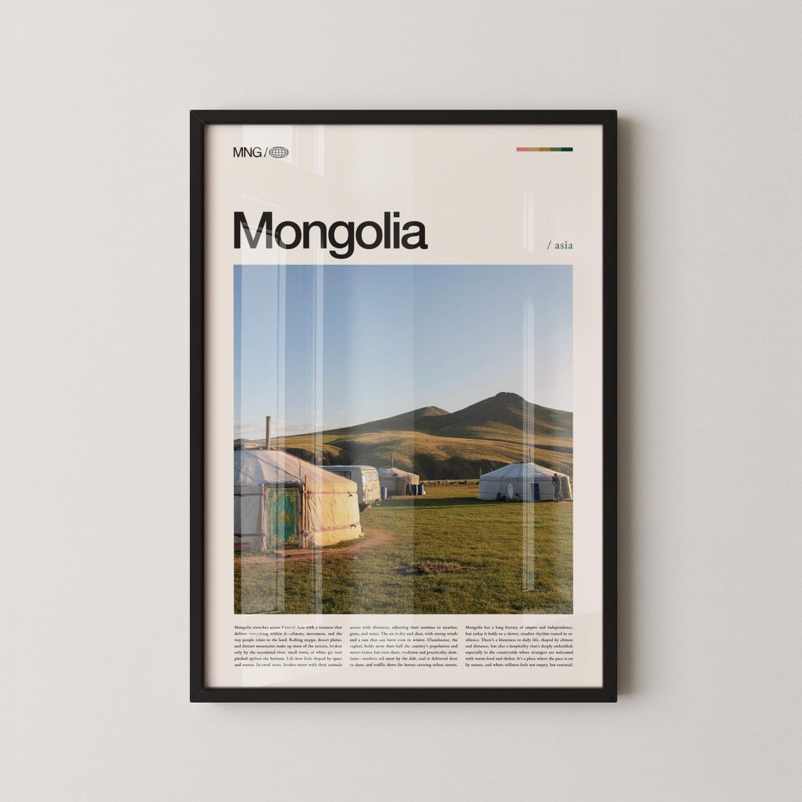 Mongolia Vast Steppe Yurts and Mountain Nomadic Landscape Poster