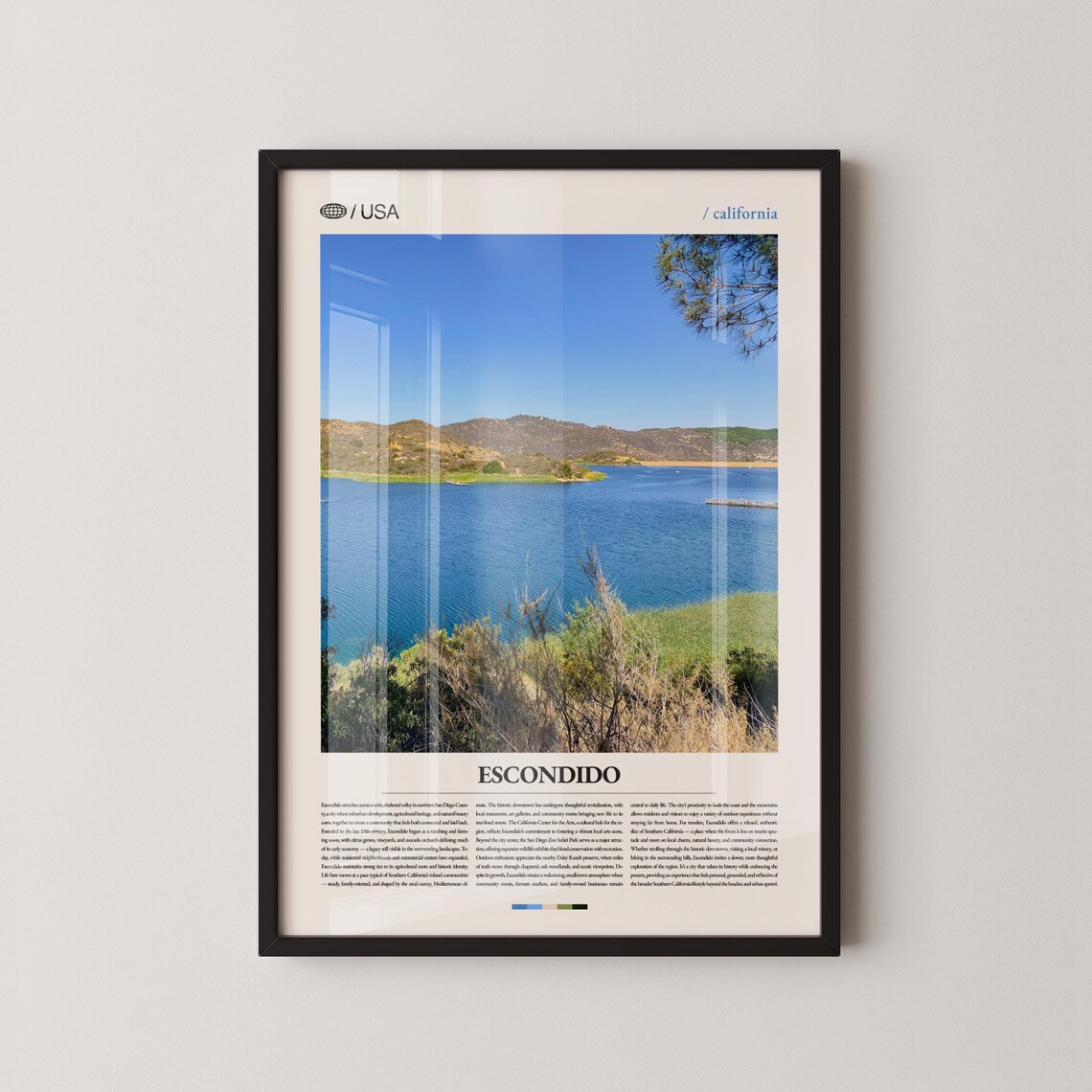 Escondido California Lake Dixon Photography Poster Hills Travel Art