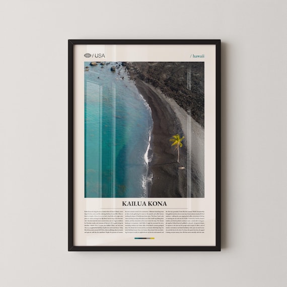 Kailua Kona Hawaii Aerial Black Sand Beach Turquoise Ocean Travel Poster