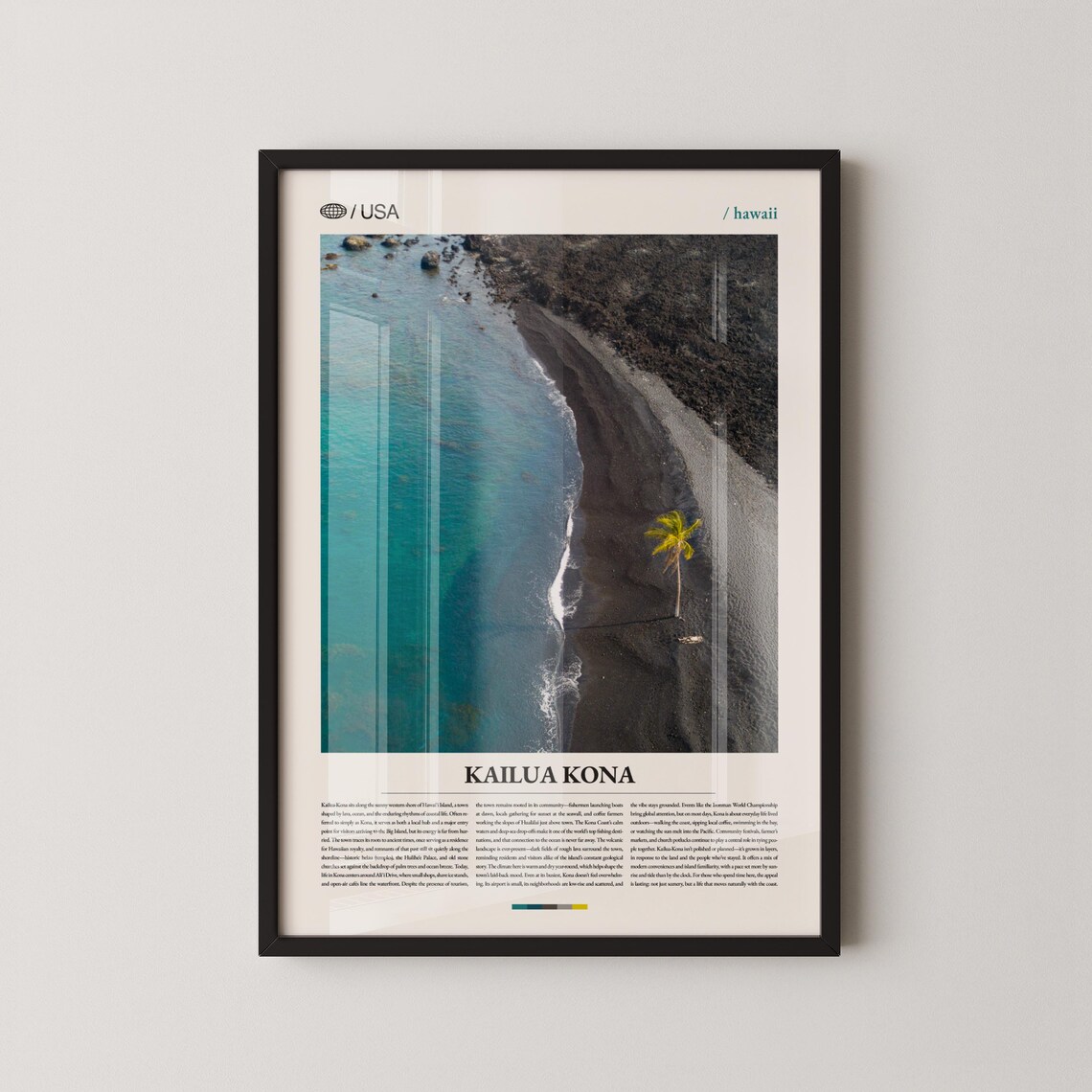 Kailua Kona Hawaii Aerial Black Sand Beach Turquoise Ocean Travel Poster