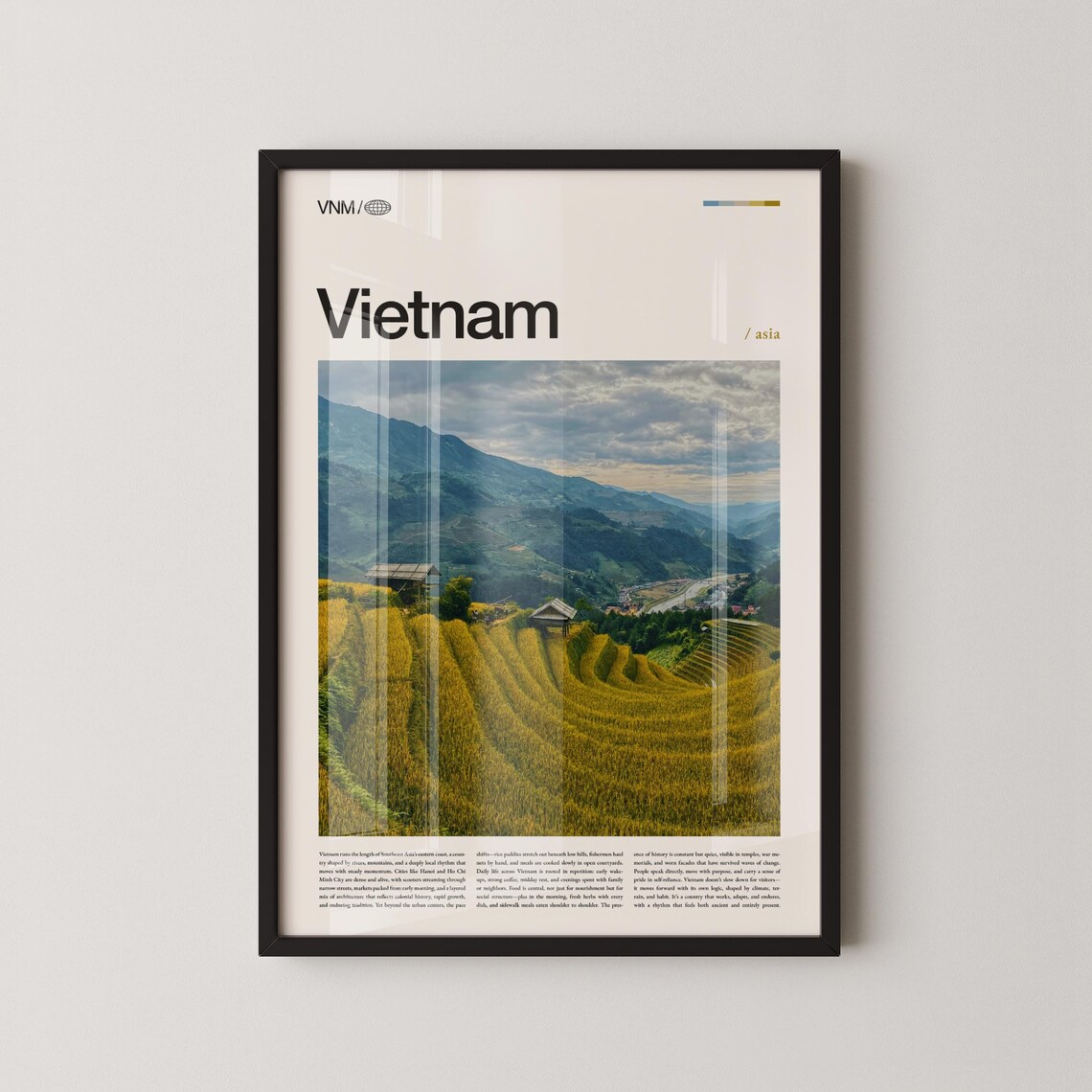 Vietnam Golden Rice Terraces Mountain Village View Travel Poster