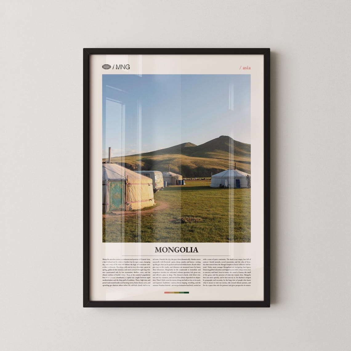 Mongolia Green Steppe Nomadic Yurts and Mountain Scenery Poster