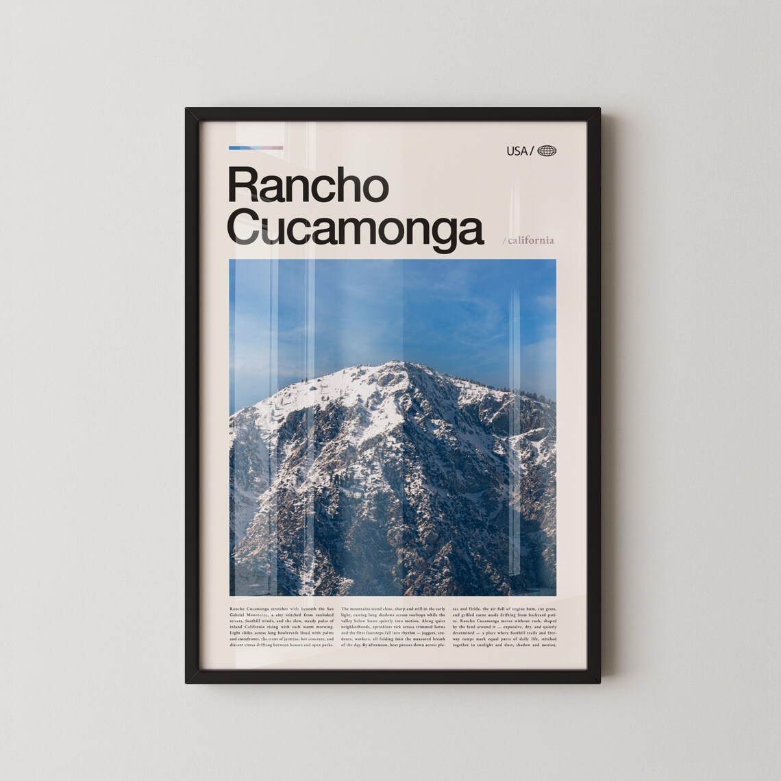 Rancho Cucamonga Snow Capped Mountain California Travel Poster