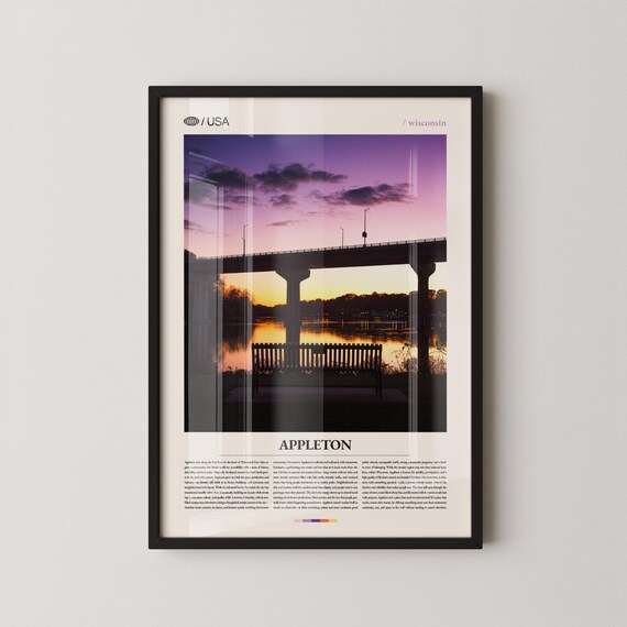 Appleton Print Wisconsin Wall Art Poster Photo Fox River Views Historic Downtown Midwest Charm Decor
