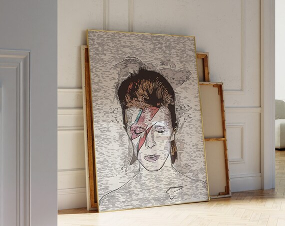 David Bowie Ziggy Stardust Lightning Bolt Minimal Line Art Poster