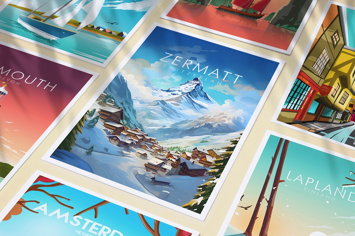 Zermatt Switzerland Matterhorn Alpine Village Winter Travel Poster - Image 3