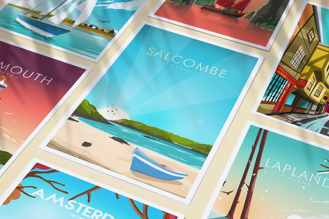 Salcombe Devon Travel Poster, Abstract Modern - Image 3