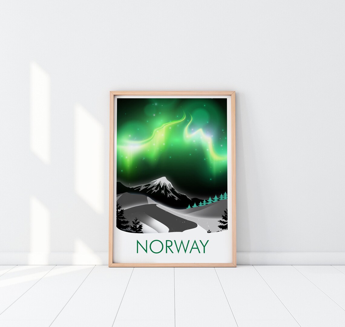 Norway Northern Lights Aurora Snow Mountain Night Travel Poster - Image 3
