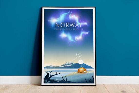 Norway Travel Print, Scandinavian Mountains