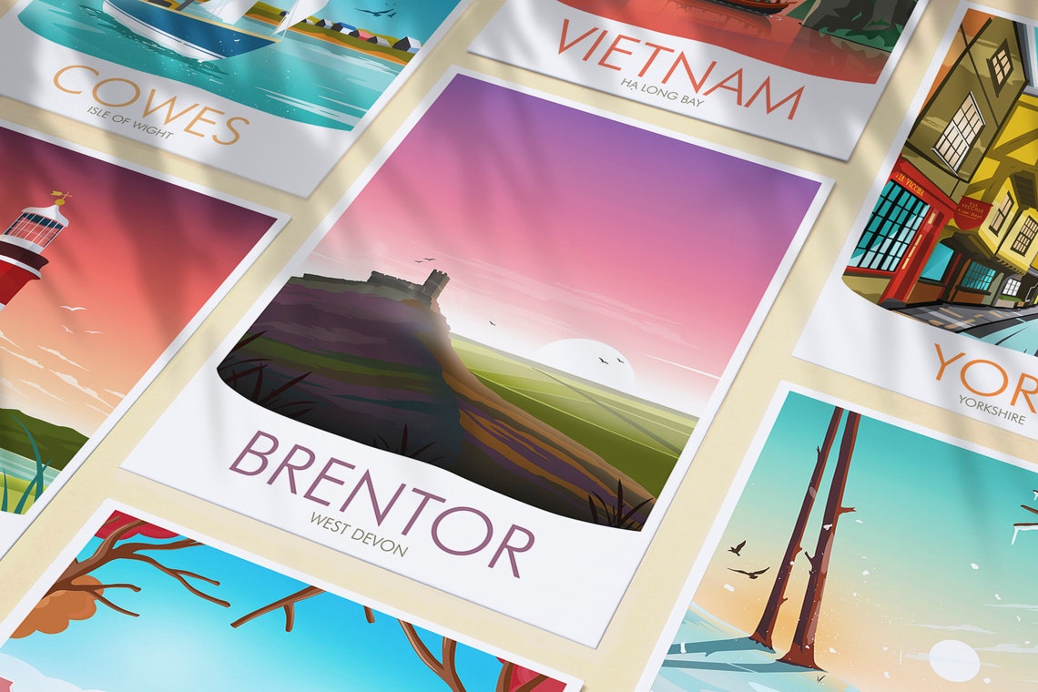 Brentor West Devon Hilltop Church Pink Sunset Sky View Poster - Image 3