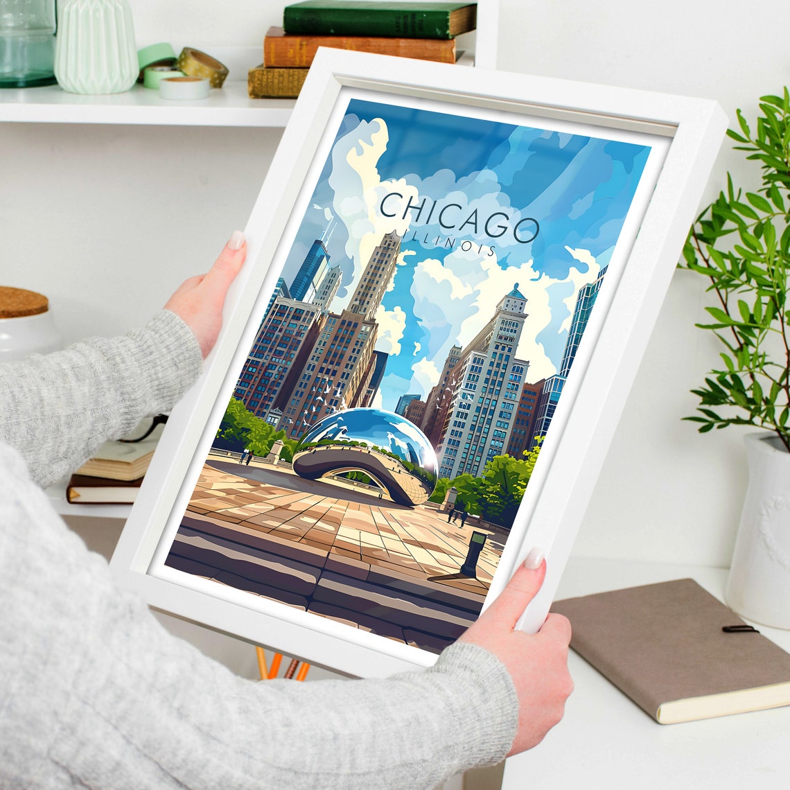 Chicago Illinois Cloud Gate Bean Millennium Park Skyline Poster - Image 4