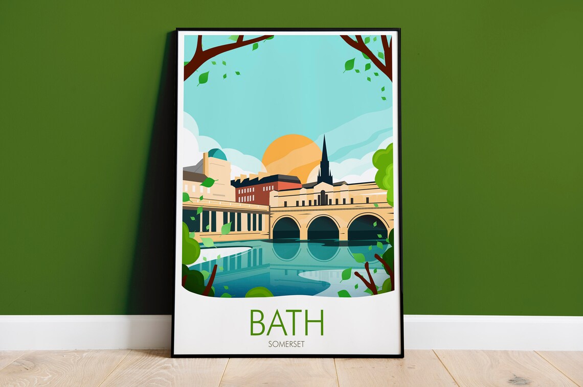 Bath Pulteney Bridge Travel Poster, Architecture Print
