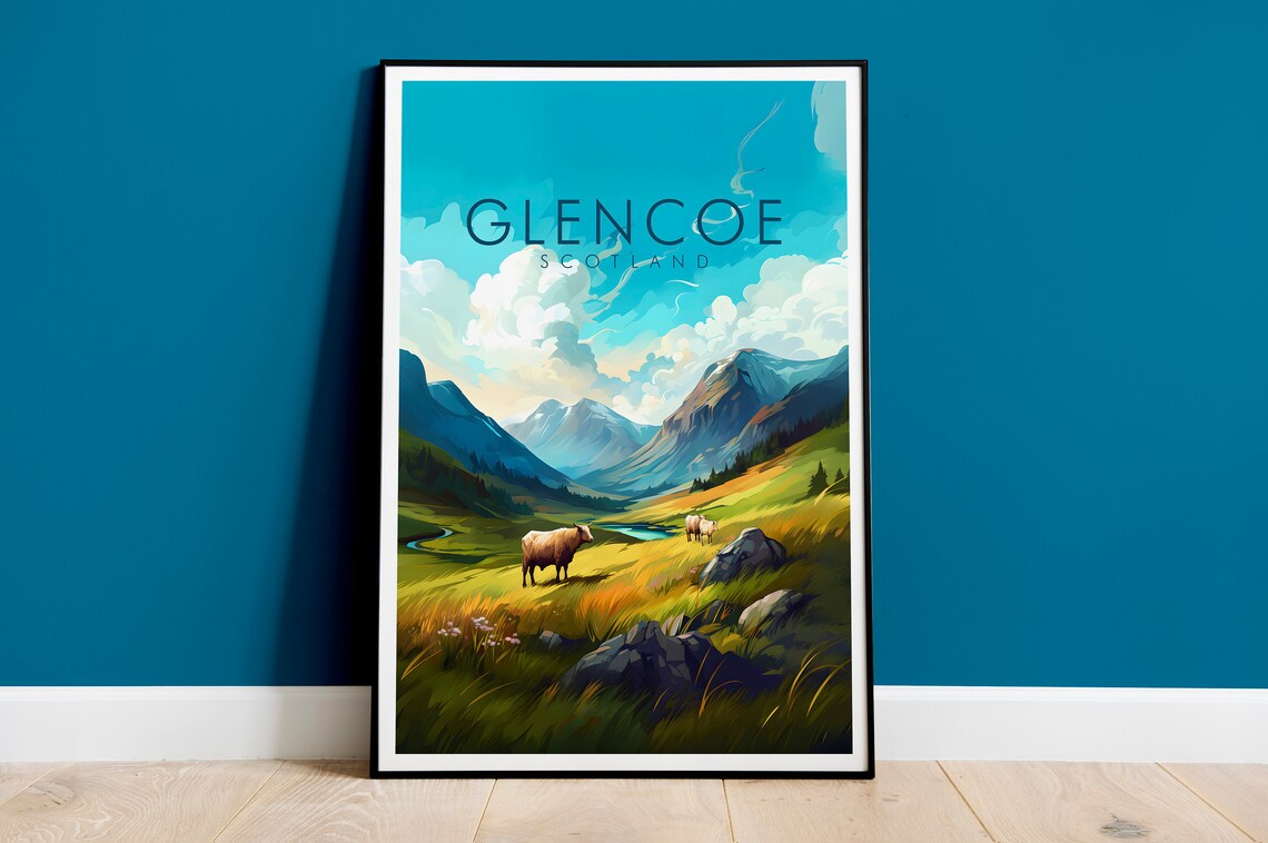 Glencoe Scotland Travel Poster, Landscape Art Print
