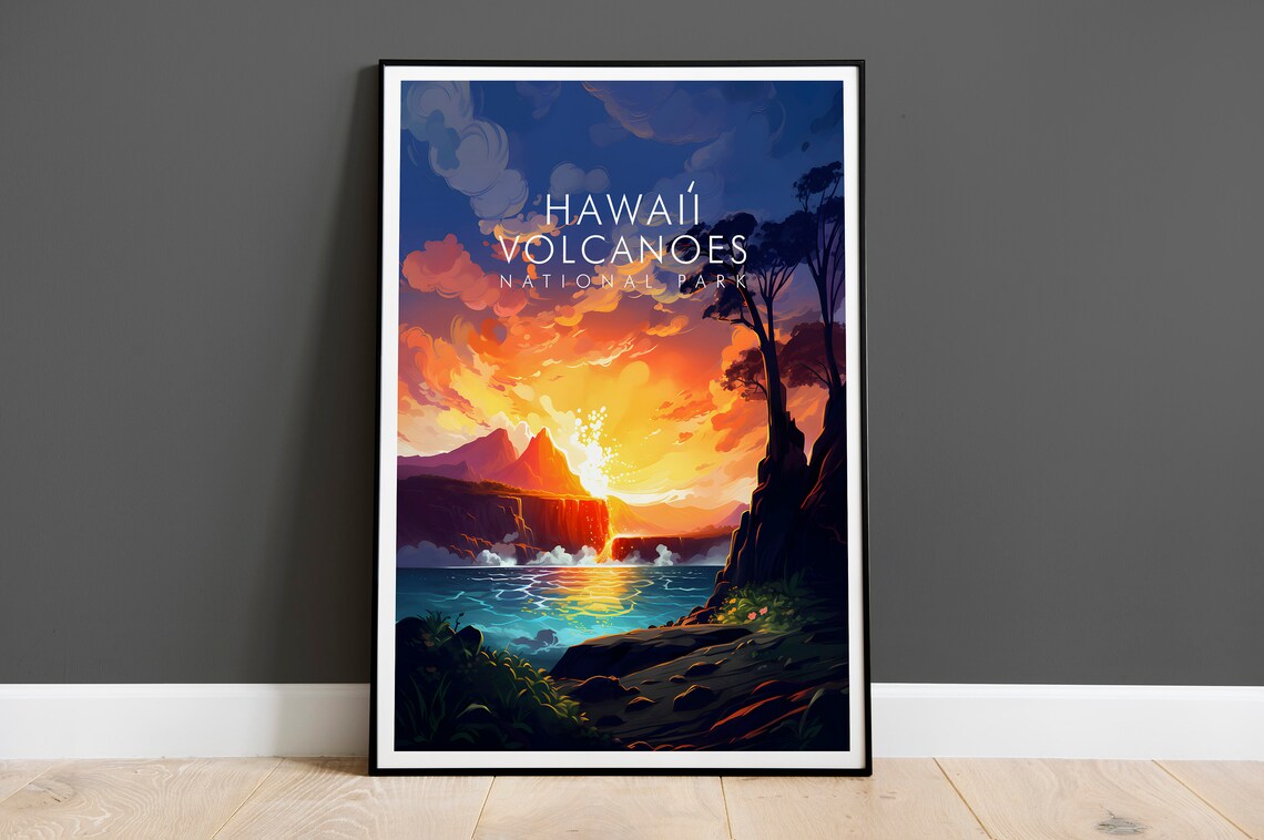 Hawaii Volcanoes Travel Poster, Hawaii Print