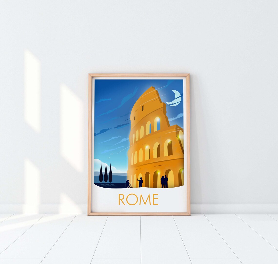 Rome Italy Colosseum Night Moon Ancient Landmark Vintage Art Poster - Image 3