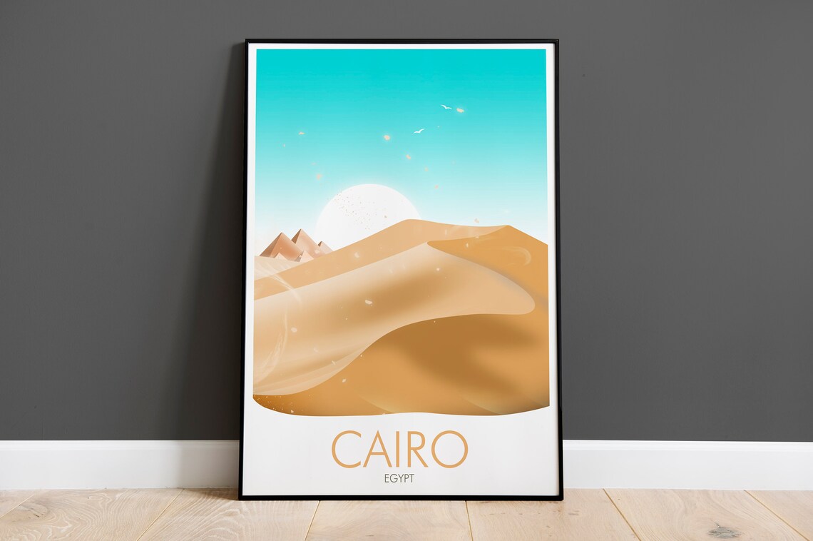 Cairo Egypt Desert Dunes Pyramids Sun Minimalist Travel Art Poster