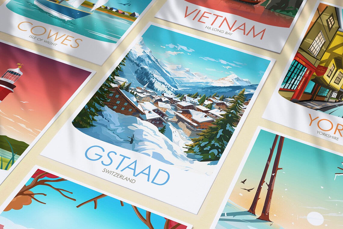 Gstaad Switzerland Snowy Alpine Village Chalets Mountain Poster - Image 3