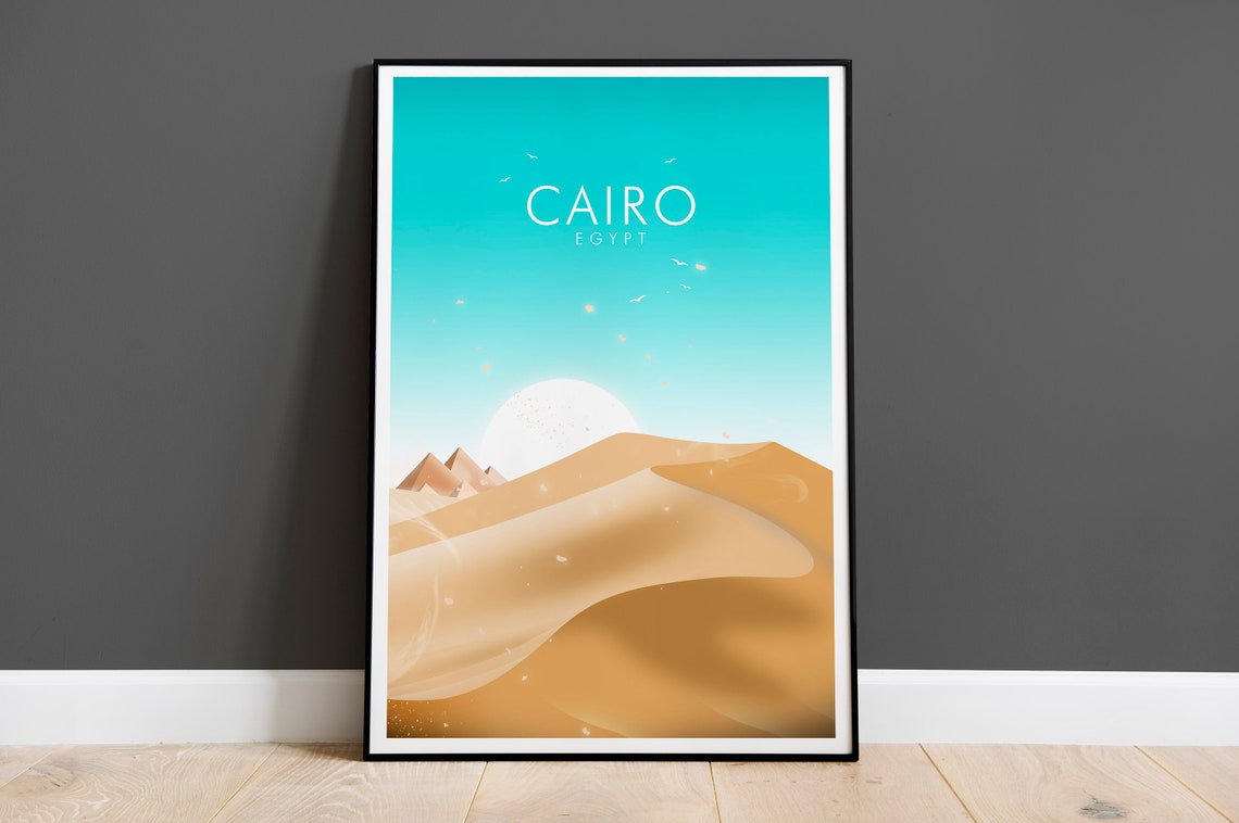 Cairo Egypt Desert Dunes and Pyramids Sunrise Scene View Poster