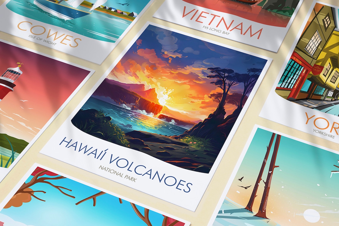 Hawaii Volcanoes National Park Sunset Lava Coast Illustration Poster - Image 3