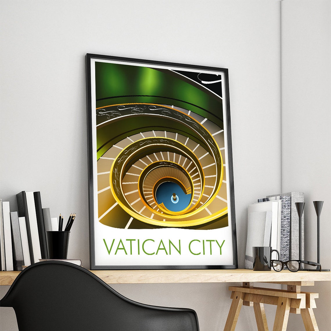 Vatican City Golden Spiral Staircase Architectural Art Landmark Poster - Image 4
