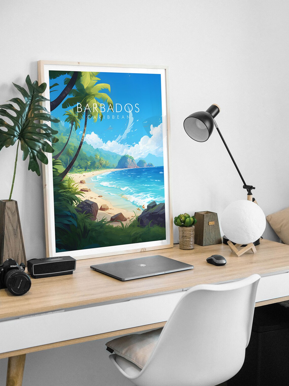 Barbados Caribbean Beach Palms Tropical Island Travel Poster - Image 2