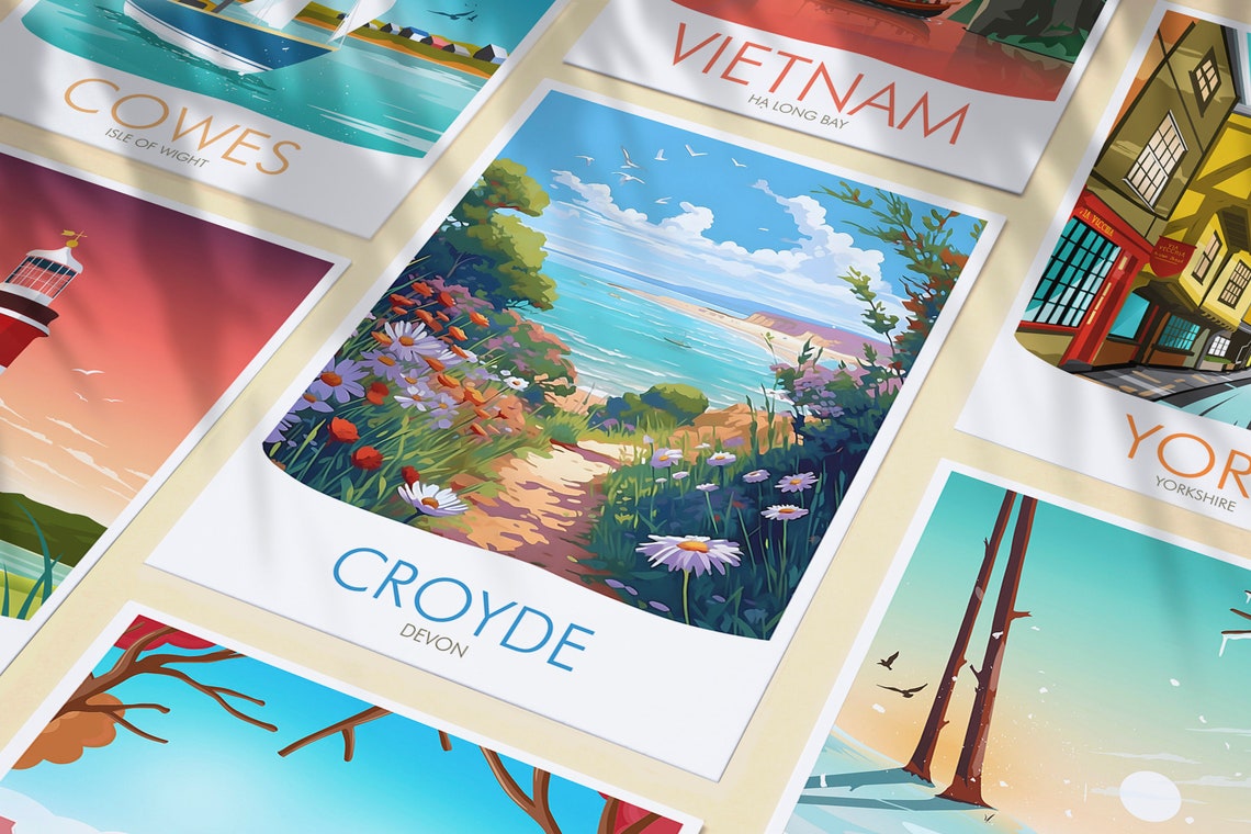 Croyde Devon Coastal Beach Path Wildflower Vintage Travel Poster - Image 3