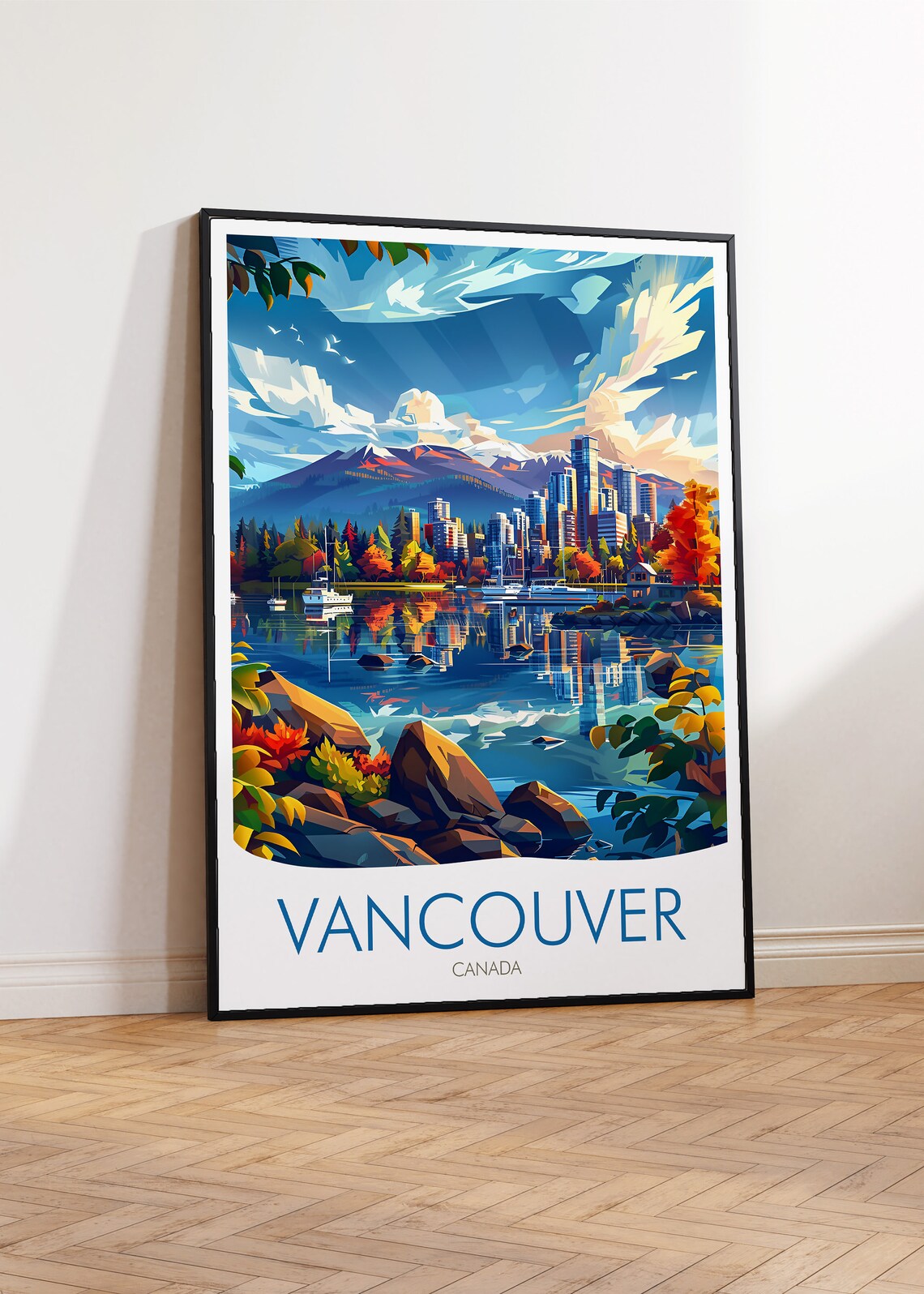 Vancouver Canada Skyline Harbor Fall Colors Mountain Travel Poster - Image 2