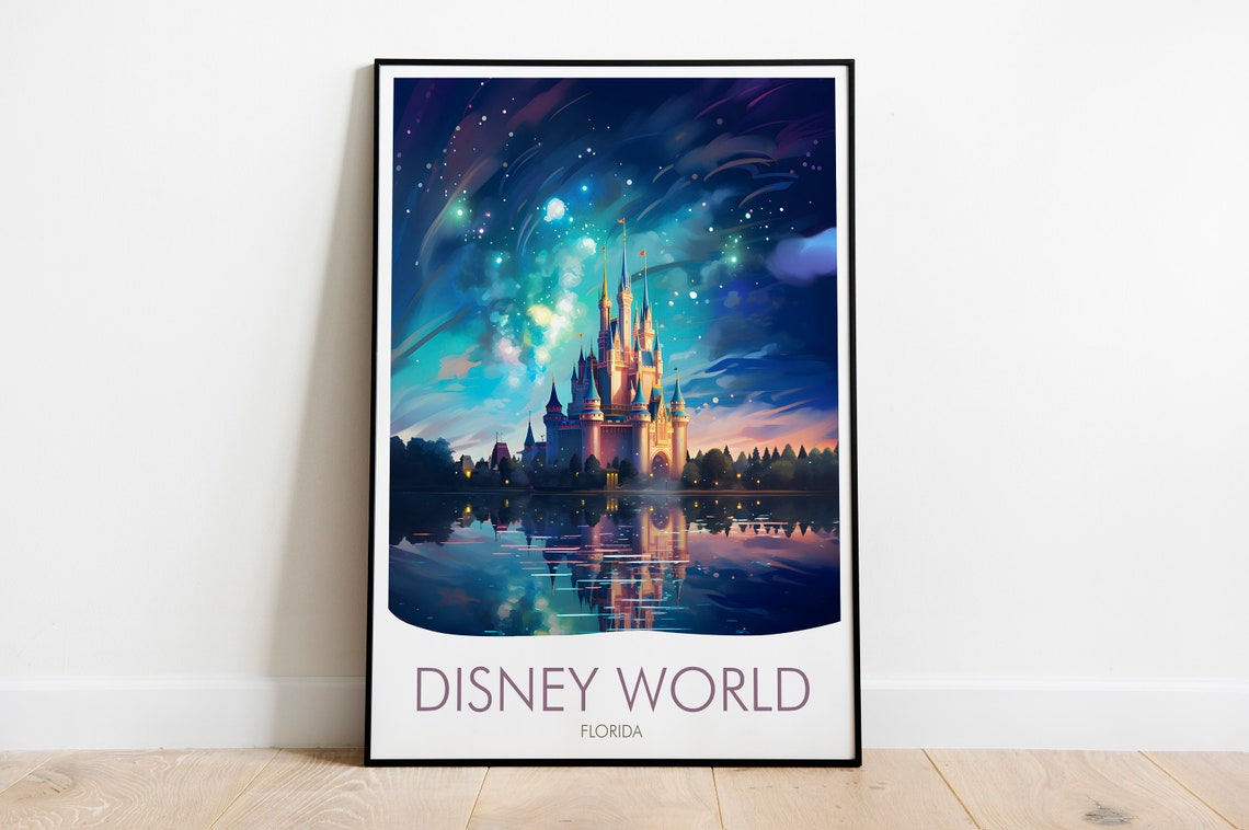 Disney World Florida Magic Castle Starry Night Travel Poster - Image 2