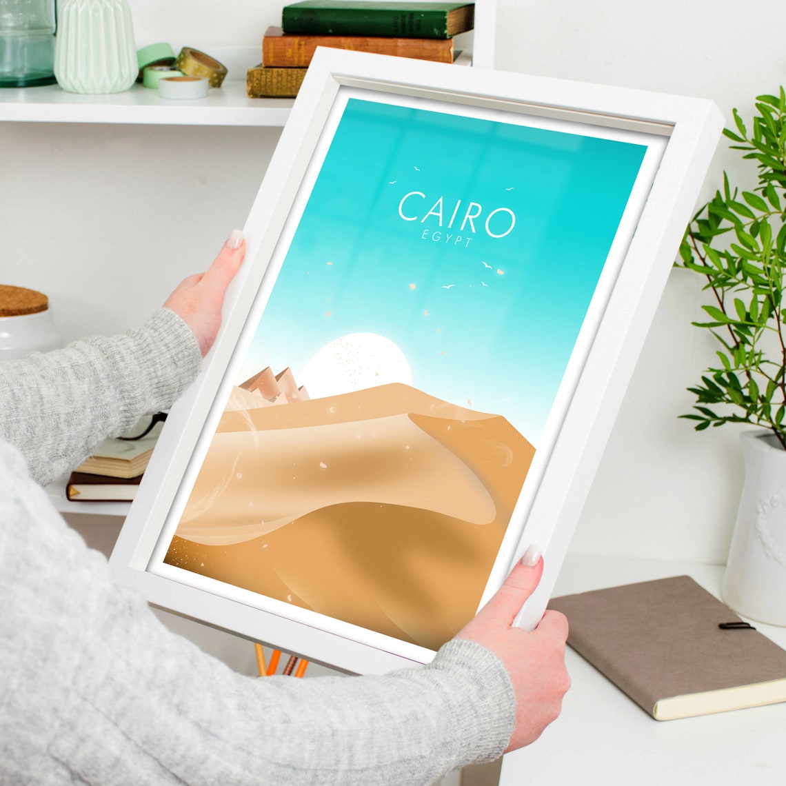 Cairo Egypt Desert Dunes and Pyramids Sunrise Scene View Poster - Image 4