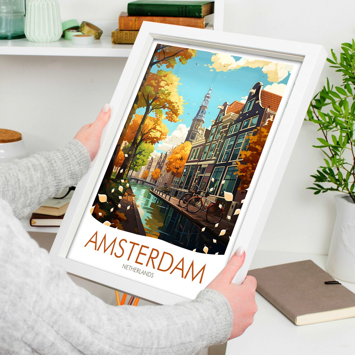 Amsterdam Netherlands Canal Autumn Gabled Houses Travel Poster - Image 4