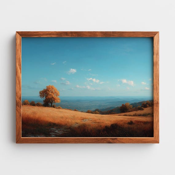 Autumn Hillside Landscape Art Vintage Fall Tree Painting