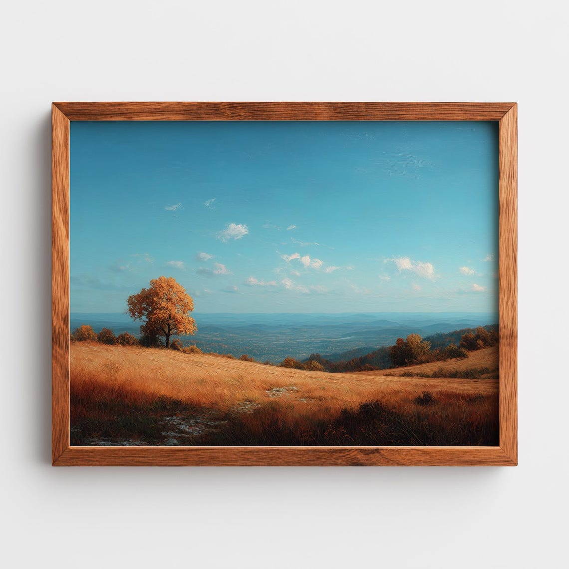 Autumn Hillside Landscape Art Vintage Fall Tree Painting