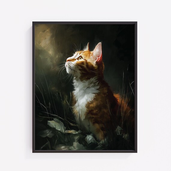 Moody Cat Art Print Vintage Style Animal Portrait V288
