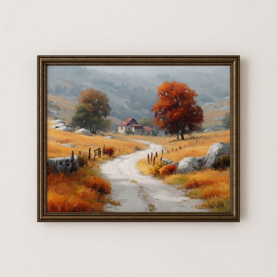 Autumn Country Road Print Rustic Farmhouse Landscape H10