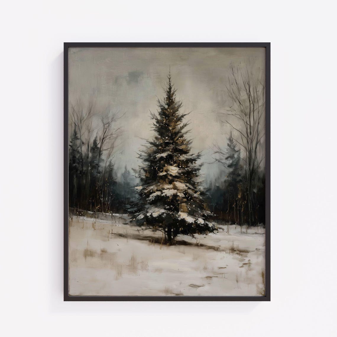 Moody Snowdusted Christmas Tree Rustic Winter Scene Calm Poster