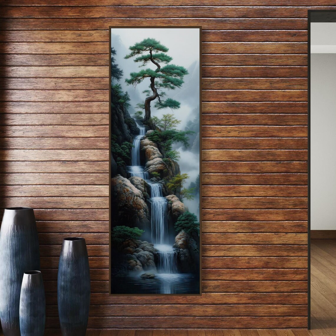 Zen Waterfall Japanese Landscape Wall Art Print