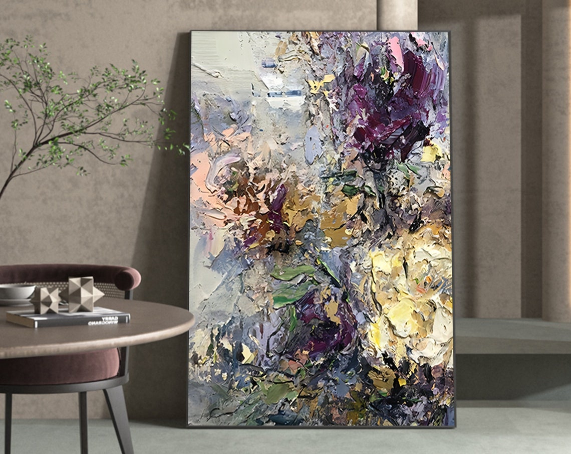 Muted Grey Purple Gold Textured Abstract Modern Decorative Poster