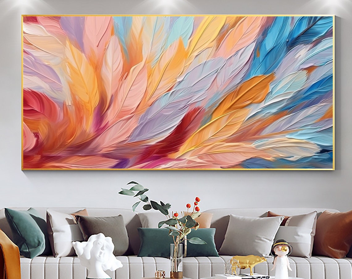 Colorful Feather Gradient Panoramic Oil Painting Modern Art Print