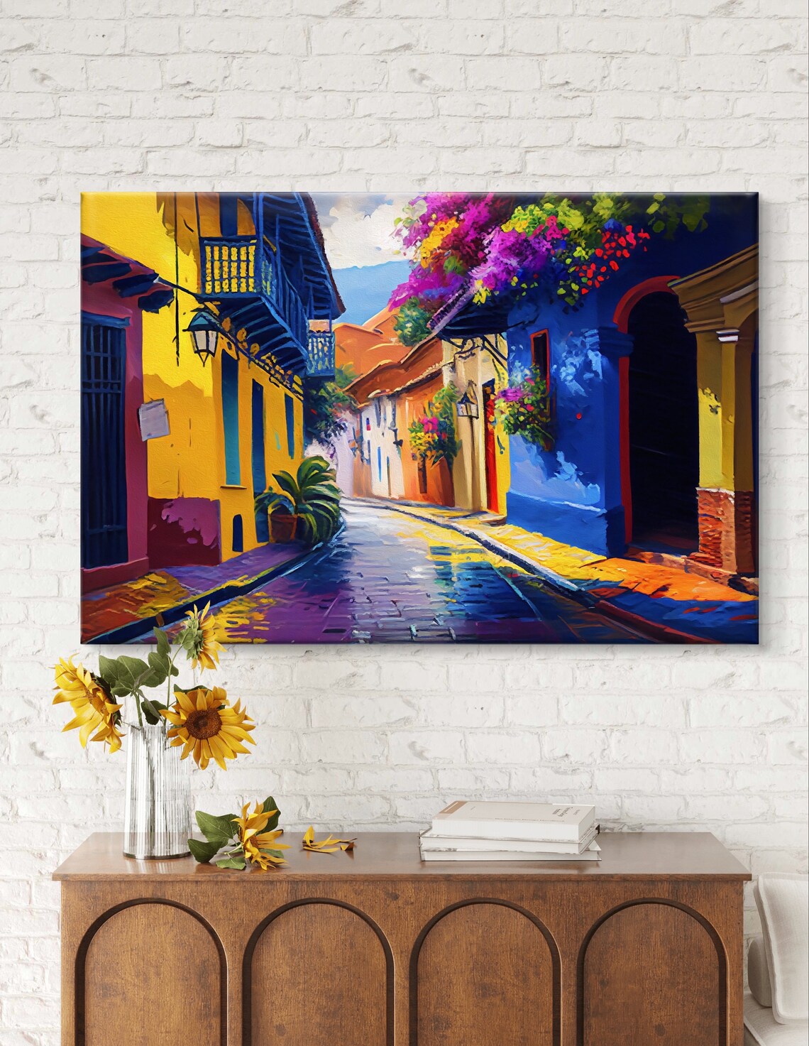 Vibrant Colonial Street Lined with Colorful Historic Houses Poster - Image 6