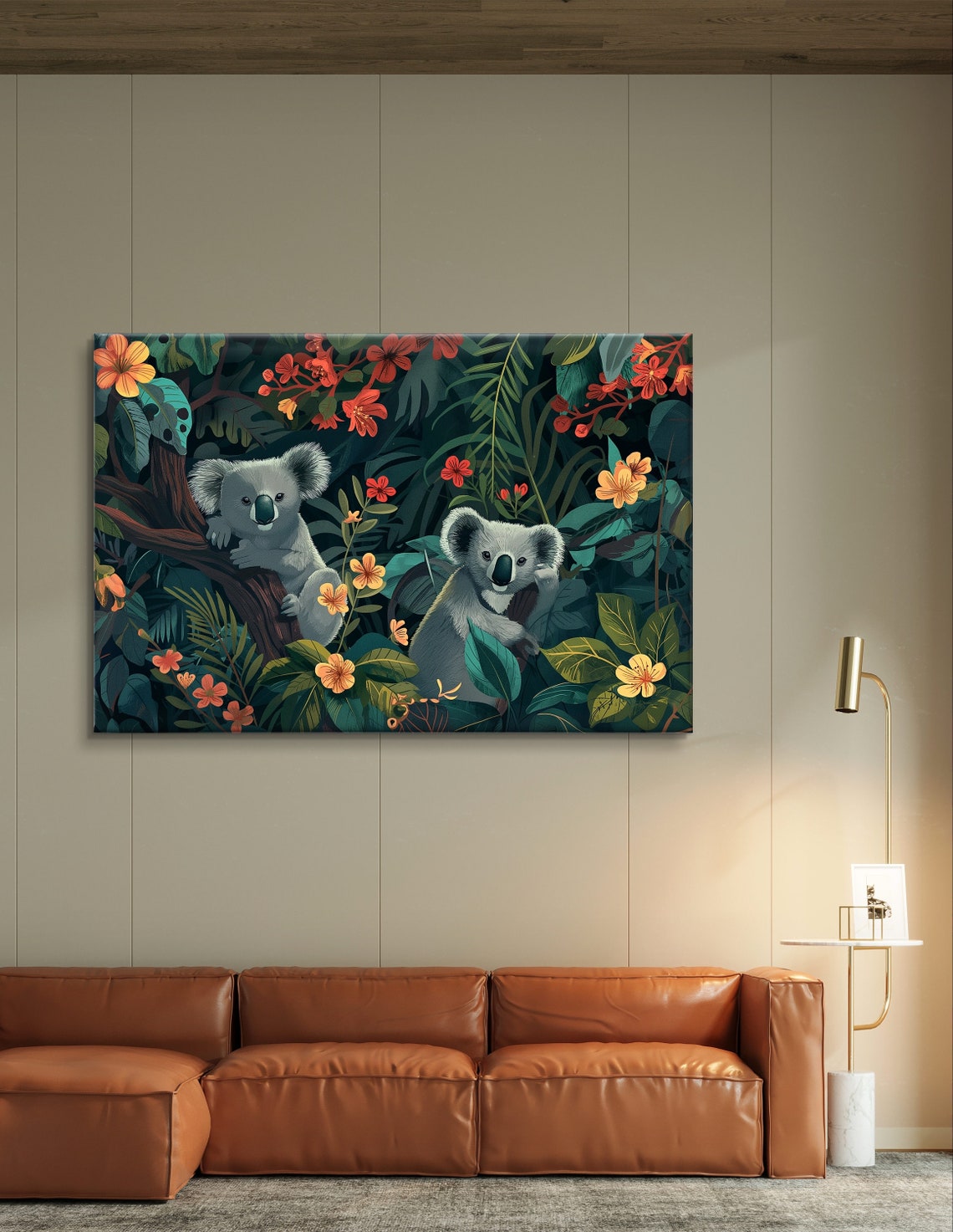 Two Cute Koalas In Flowering Jungle Whimsical Wildlife Poster - Image 6