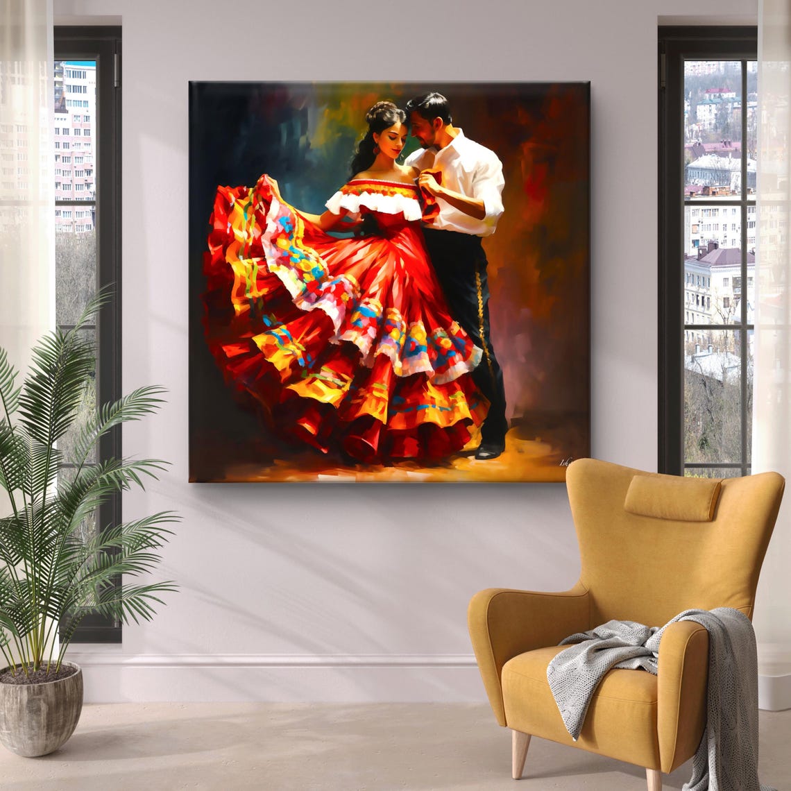 Folklorico Dancer in Flowing Red Skirt Dance Art Decor Poster - Image 6