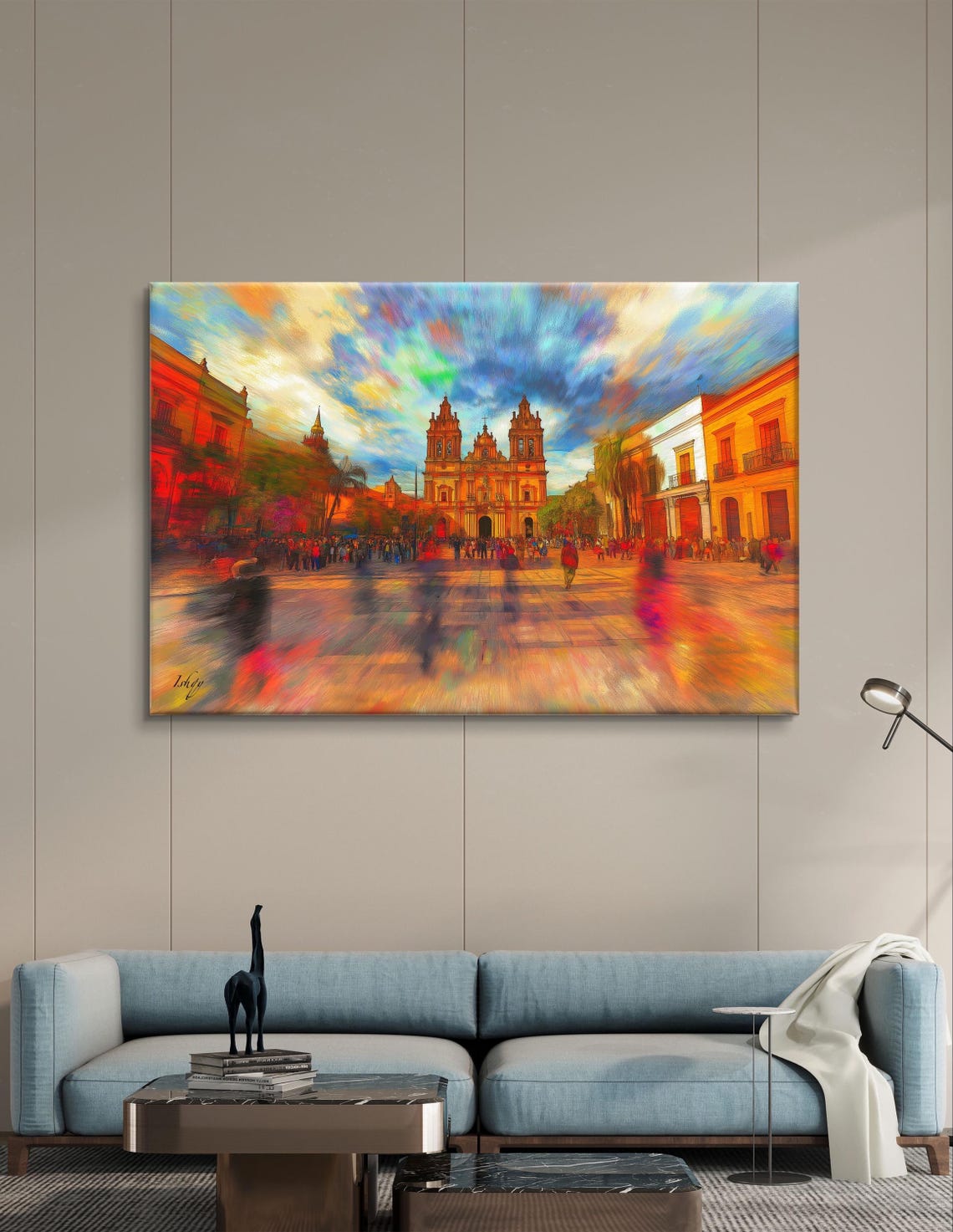 Jalostotitlan Plaza Cathedral Impressionist Sunset Crowd Poster - Image 4