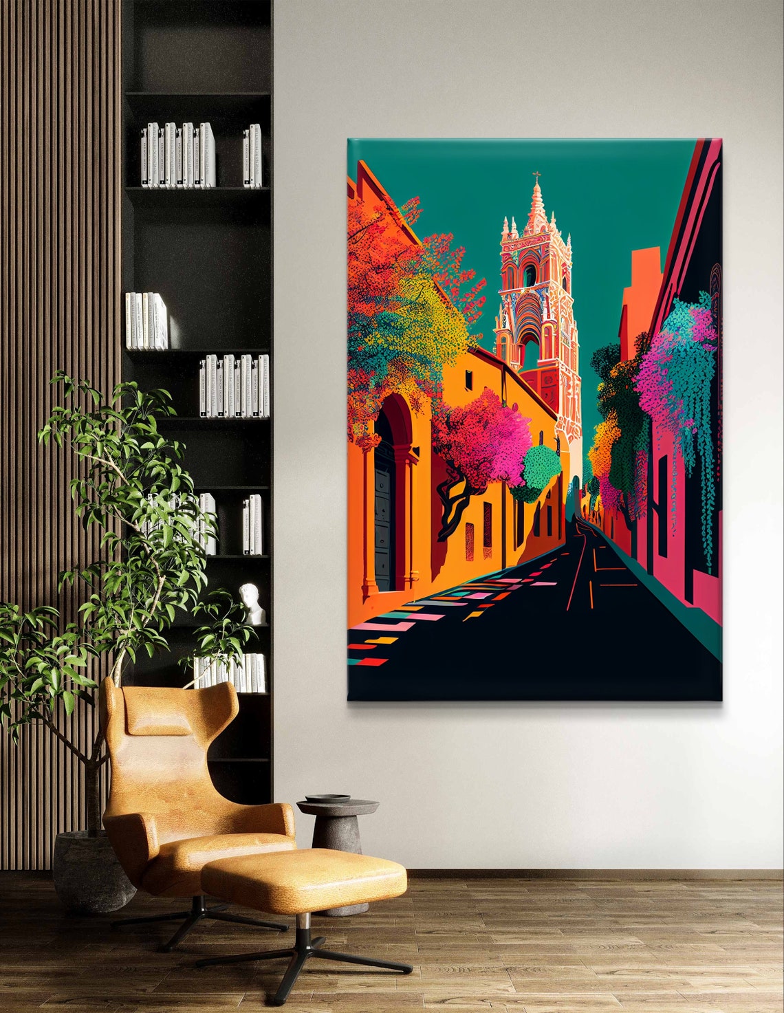 San Miguel de Allende Pink Church Street Stylized Mexico Poster - Image 6