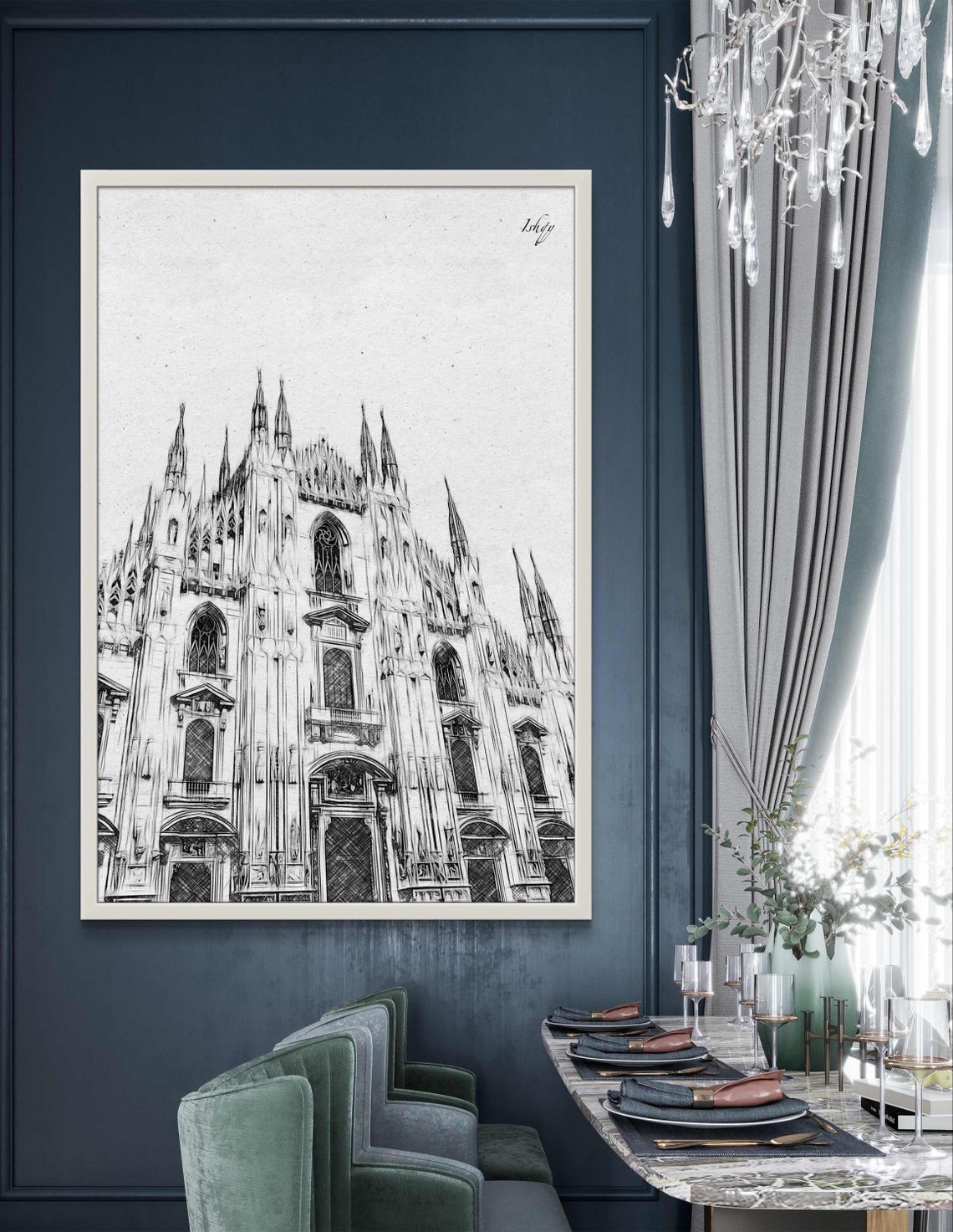 Duomo di Milano Gothic Cathedral Facade Ink Sketch Art Poster - Image 4