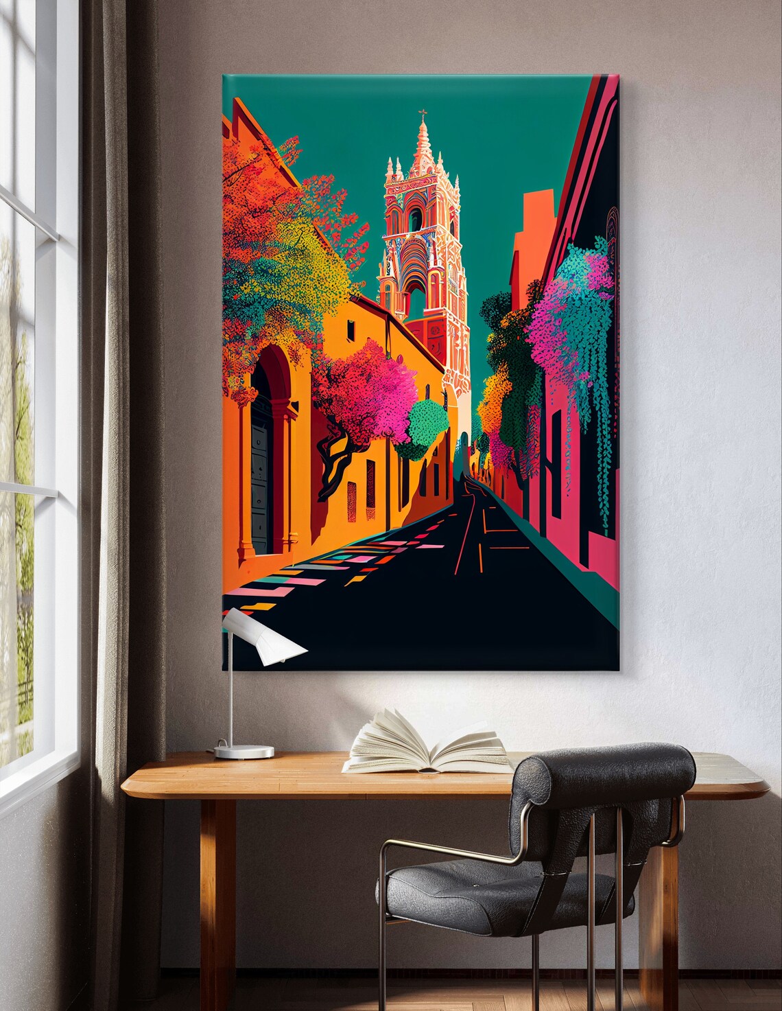 San Miguel de Allende Pink Church Street Stylized Mexico Poster - Image 5