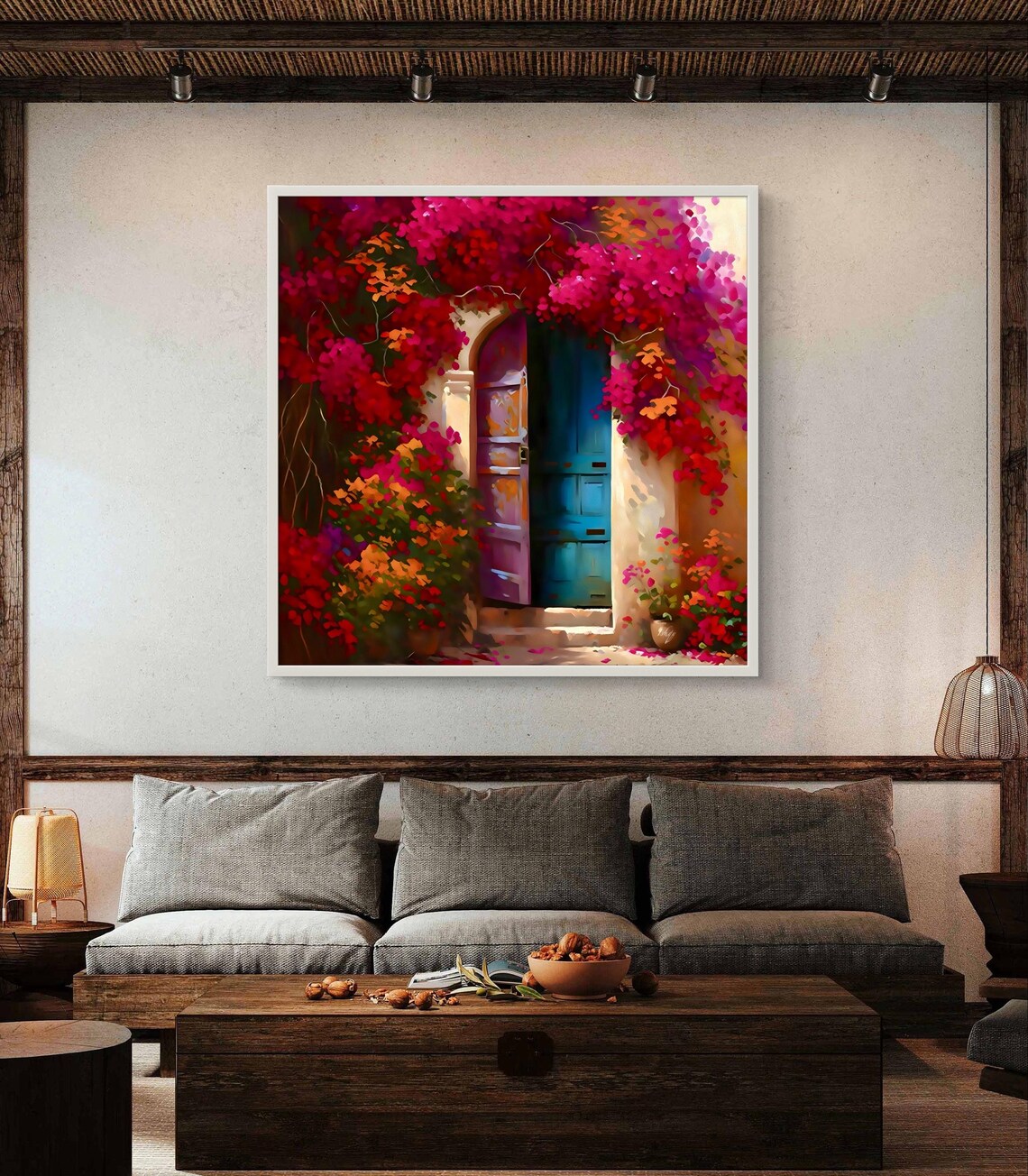 Rustic Blue Door Bougainvillea Art Print, Mediterranean - Image 4