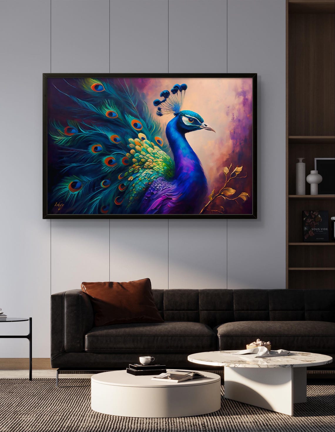 Regal Peacock With Iridescent Plumage Painterly Bird Art Poster - Image 3