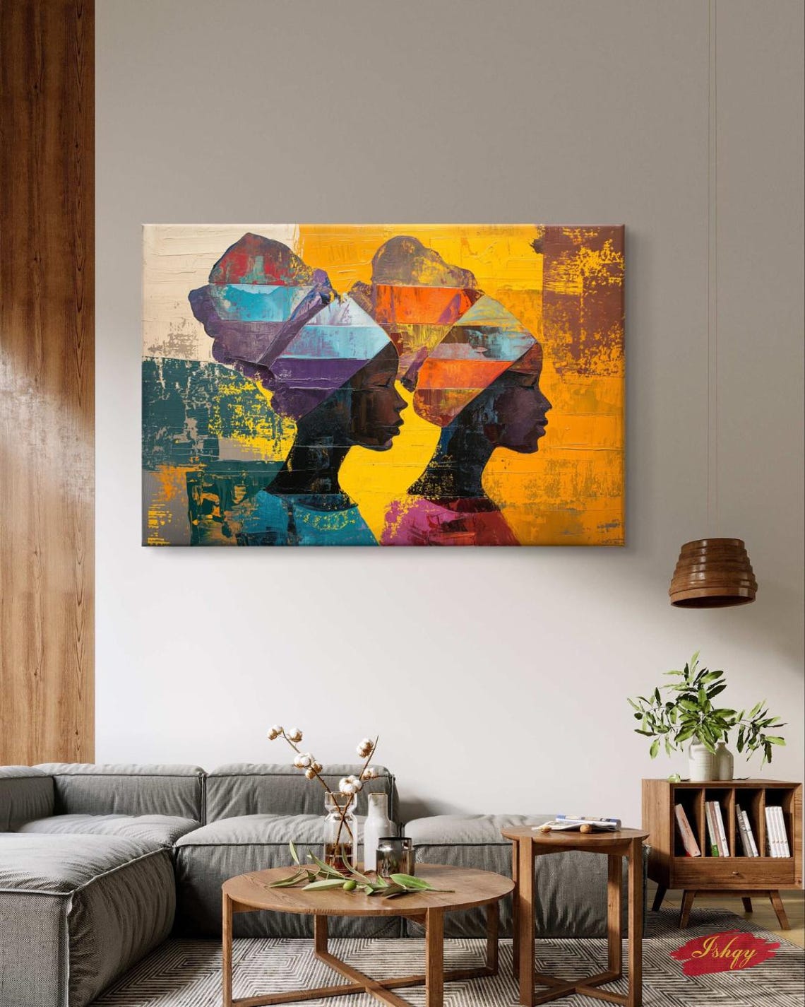 Two African Sisters in Geometric Headwraps on Gold Abstract Poster - Image 6