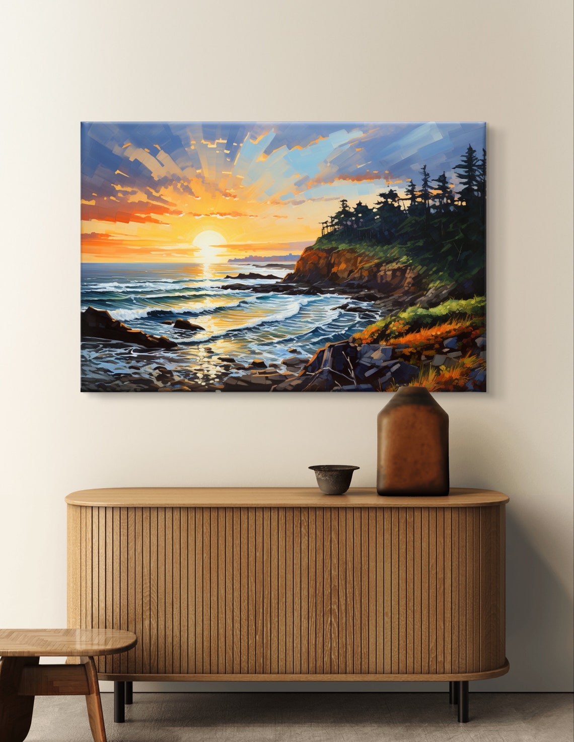 Oregon Coast Sunset Cliffs Pine Trees and Crashing Waves Poster - Image 6